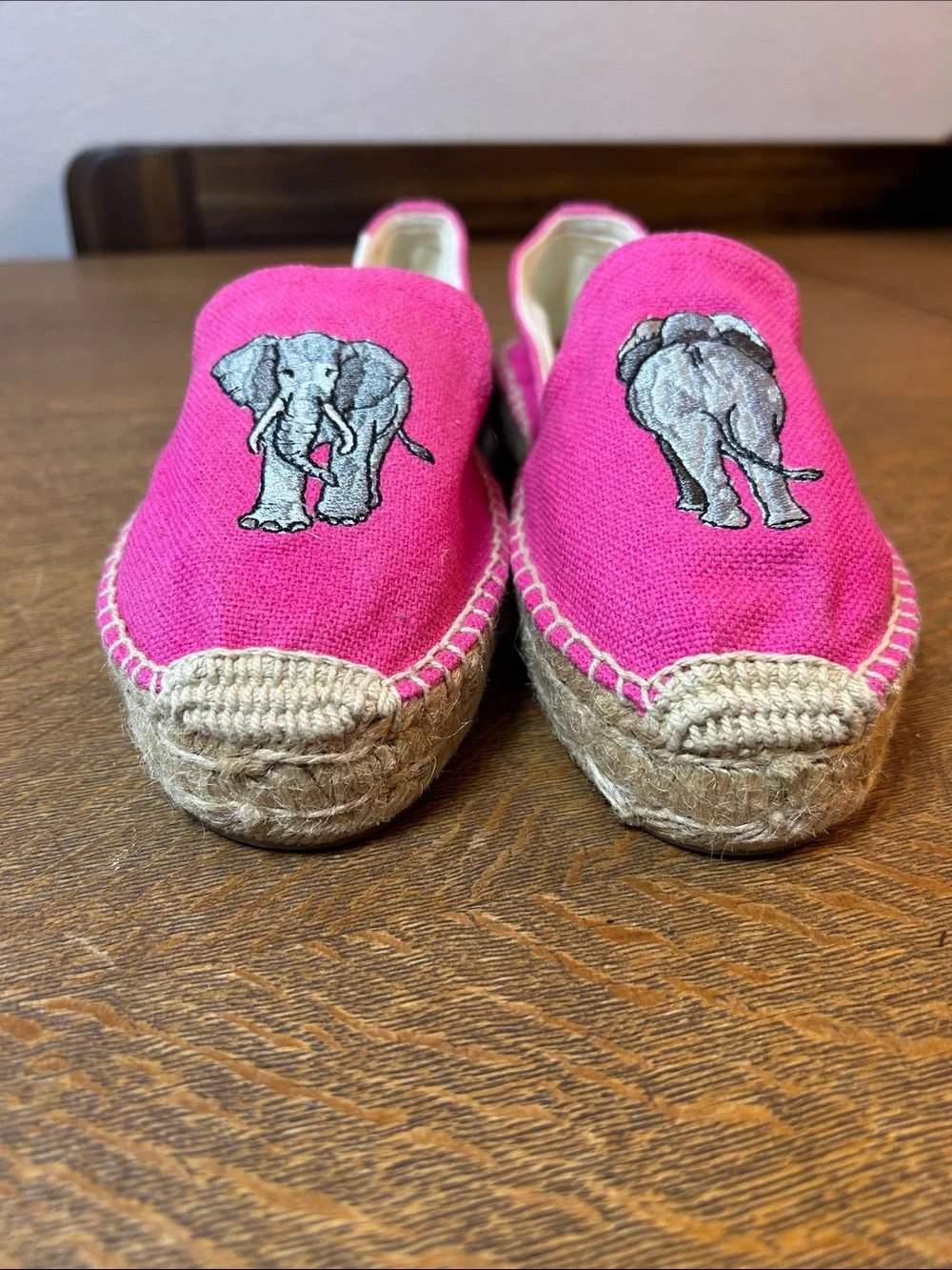 Soludos Elephant Embroidered Platform Espadrilles Smoking Slippers Pink size 6.5